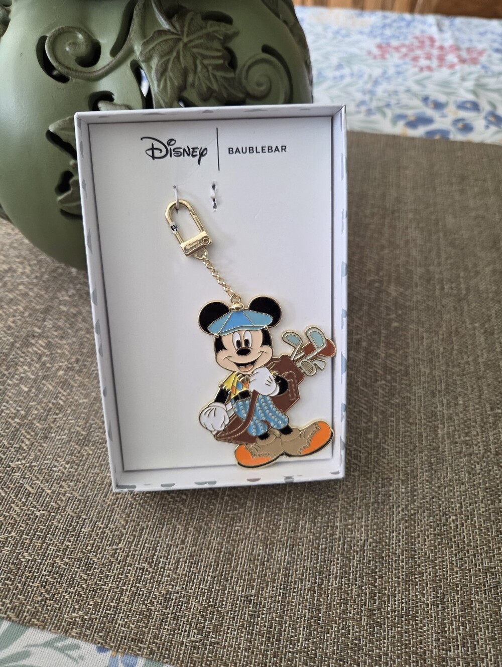 BaubleBar Disney Mickey Mouse Golfing Enamel Keychain - Blue, Orange & Gold